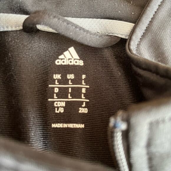 Adidas Jacket Men's Large Black White Stripes Full Zip Athletic Track Warmup - Picture 6 of 7